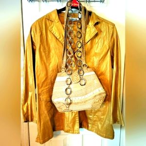 Gold Stretch Denim Lame 2-pc Pant Suit